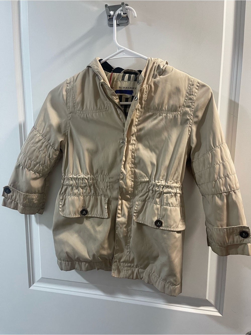 No Name Kids Beige Hooded Raincoat with Pocket Flaps Have Spots Flawed